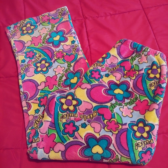 Fancy Girlz | Retro Style Flower Power Plush Flare Pajama Pants Bottoms L Large - Picture 5 of 7